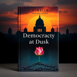 A modern and unique book cover for 'Democracy at Dusk', designed to reflect the theme of the fall of democracy in Bangladesh