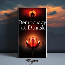 A modern and unique book cover for 'Democracy at Dusk', designed to reflect the theme of the fall of democracy in Bangladesh