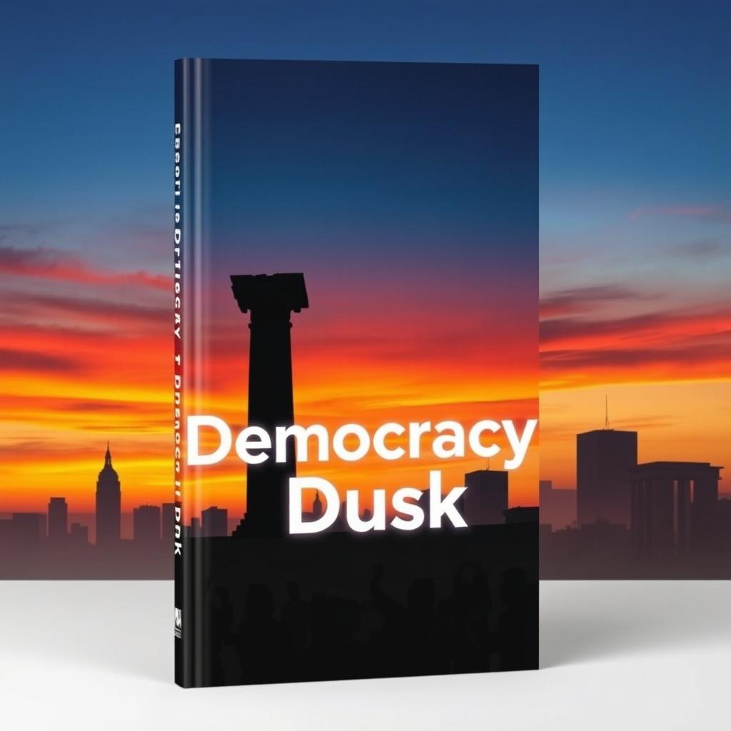 A modern and unique book cover titled 'Democracy at Dusk'