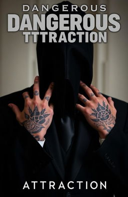 A mysterious man wearing an all-black suit, with his hands visibly covered in tattoos, but his face is obscured from view