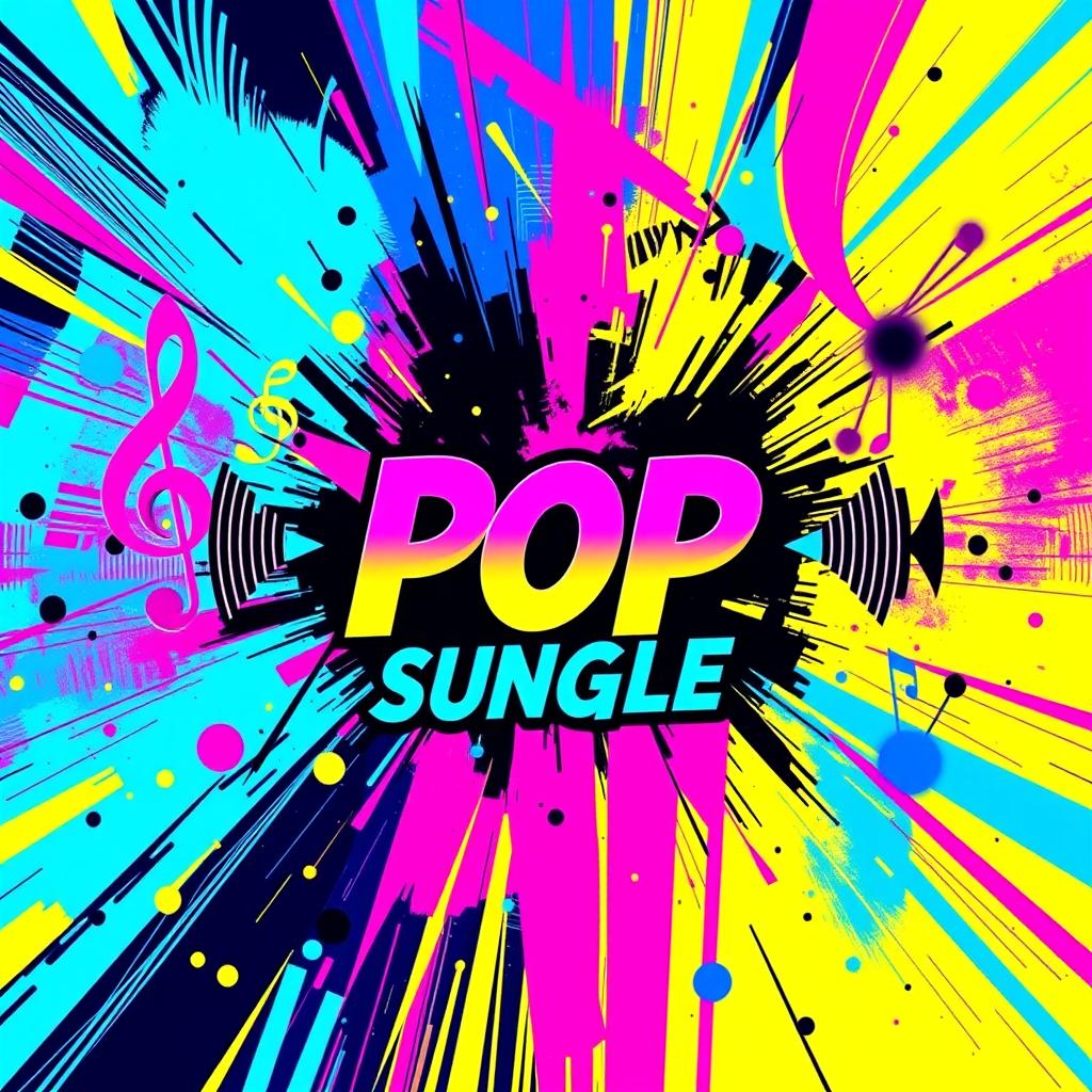 A vibrant and eye-catching music single cover featuring a dynamic abstract design, combining bright colors like electric blue, neon pink, and vibrant yellow