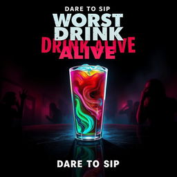 A dramatic movie poster showcasing a fictional beverage labeled as 'The Worst Drink Alive'