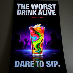 A dramatic movie poster showcasing a fictional beverage labeled as 'The Worst Drink Alive'