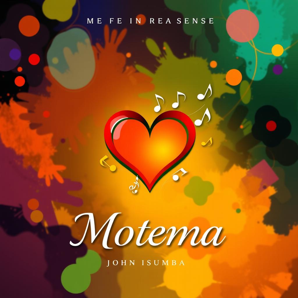 A visually striking music poster inspired by the song "Motema" by artist John Isumba, featuring a stylized heart symbol representing love and emotion