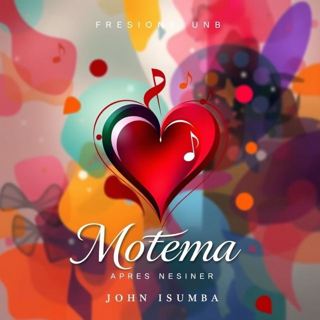 A visually striking music poster inspired by the song "Motema" by artist John Isumba, featuring a stylized heart symbol representing love and emotion