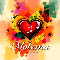 A visually striking music poster inspired by the song "Motema" by artist John Isumba, featuring a stylized heart symbol representing love and emotion