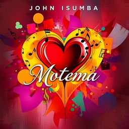 A visually striking music poster inspired by the song "Motema" by artist John Isumba, featuring a stylized heart symbol representing love and emotion