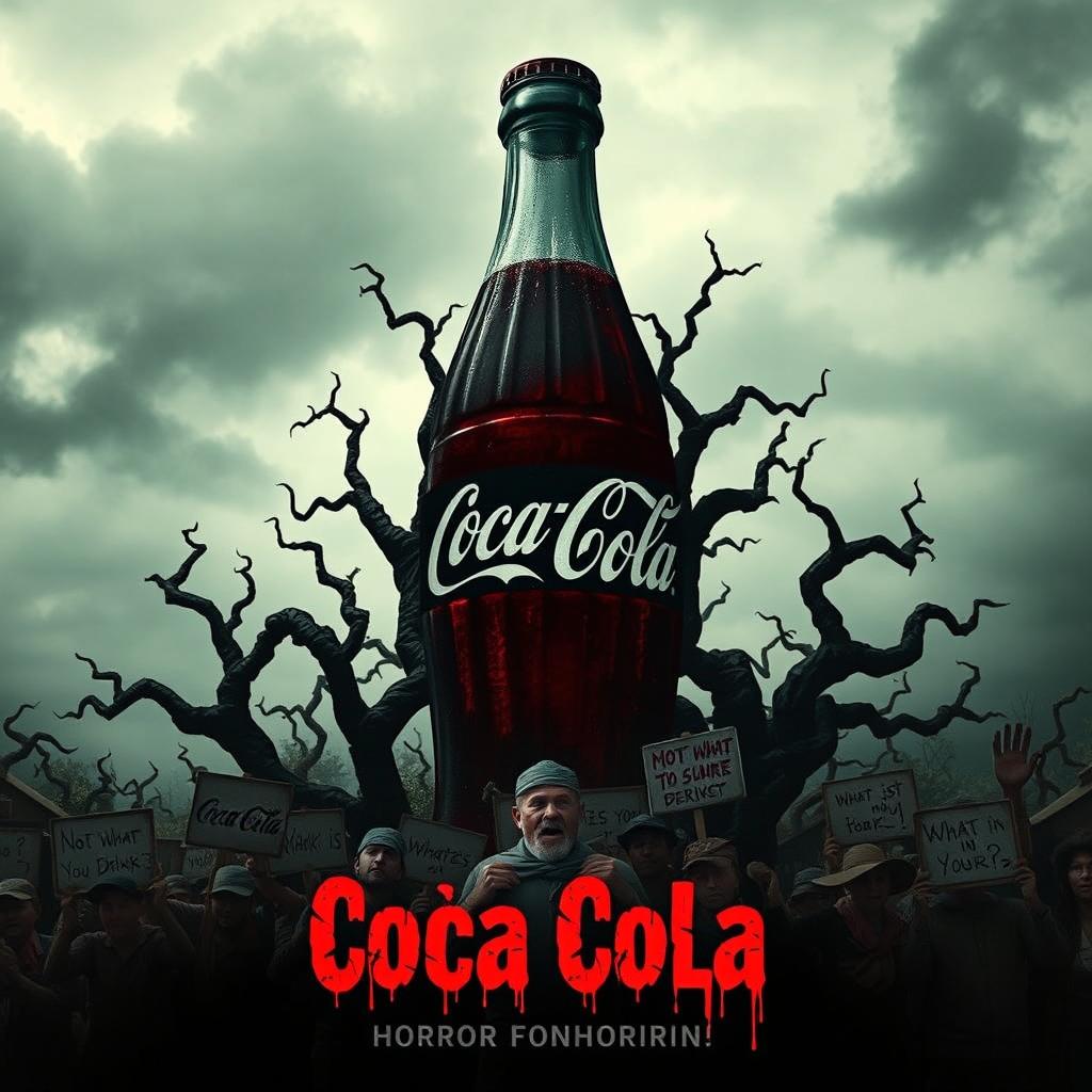 A captivating horror movie poster that plays on the misconception that Coca-Cola is made from real coca nuts