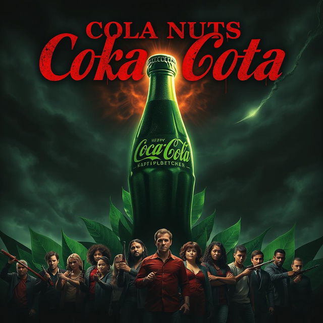 An intense horror movie poster showcasing cola nuts as the saviors against the ominous presence of Coca-Cola