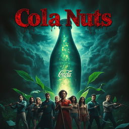 An intense horror movie poster showcasing cola nuts as the saviors against the ominous presence of Coca-Cola