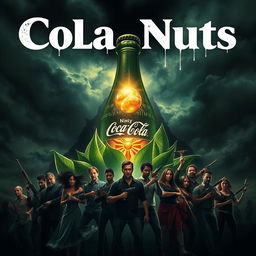 An intense horror movie poster showcasing cola nuts as the saviors against the ominous presence of Coca-Cola