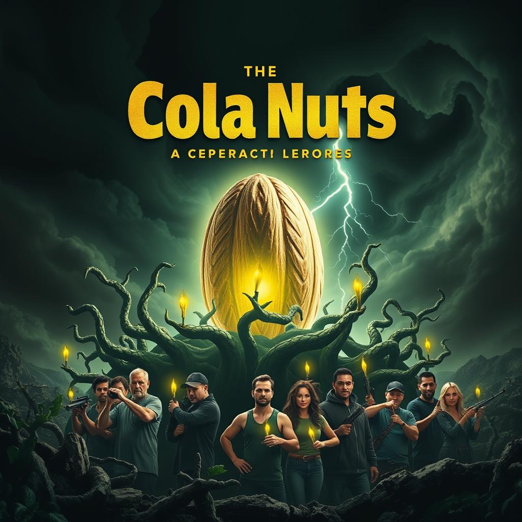 An engaging horror movie poster that depicts cola nuts as the unexpected heroes saving the world