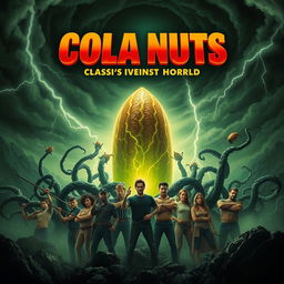 An engaging horror movie poster that depicts cola nuts as the unexpected heroes saving the world