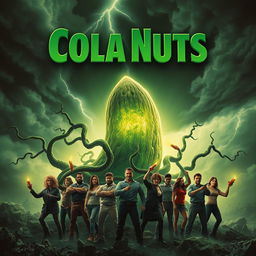 An engaging horror movie poster that depicts cola nuts as the unexpected heroes saving the world