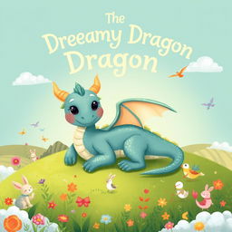 A delightful illustration for a children's storybook titled 'The Dreamy Dragon