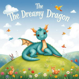 A delightful illustration for a children's storybook titled 'The Dreamy Dragon