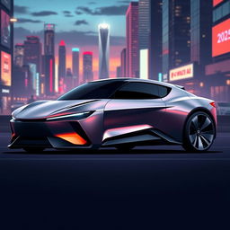 A stylized 2025 brave car, featuring a sleek, futuristic design with smooth curves, sharp angles, and an aggressive stance