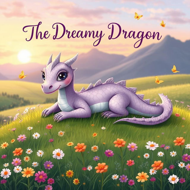 An enchanting illustration for a children's storybook titled 'The Dreamy Dragon