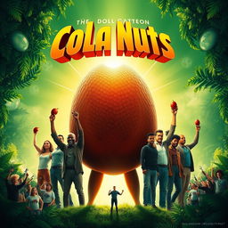 A vibrant and inspiring movie poster that highlights cola nuts as the champions saving the world from corporate domination