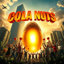 An exhilarating movie poster depicting cola nuts as the powerful heroes combating big evil corporations