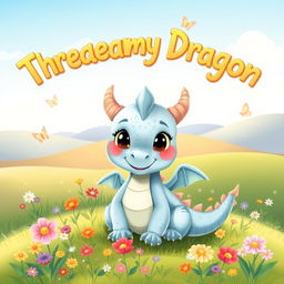 An adorable illustration for a children's storybook titled 'The Dreamy Dragon