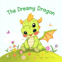 A charming illustration for a children's storybook titled 'The Dreamy Dragon