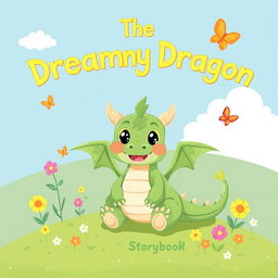 A charming illustration for a children's storybook titled 'The Dreamy Dragon