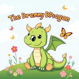 A charming illustration for a children's storybook titled 'The Dreamy Dragon