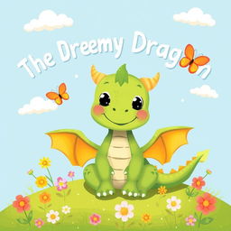 A charming illustration for a children's storybook titled 'The Dreamy Dragon