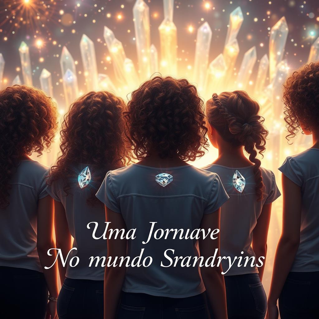 A picturesque scene featuring a group of teenage girls standing with their backs towards the viewer, showcasing their beautiful curly hair