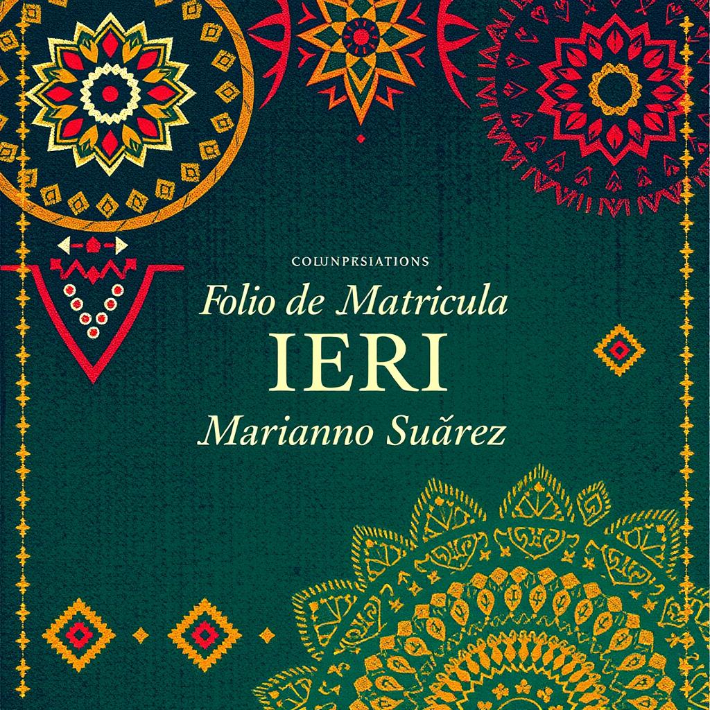 A book cover designed for a document titled 'Folio de Matrícula IERI Mariano Suárez'