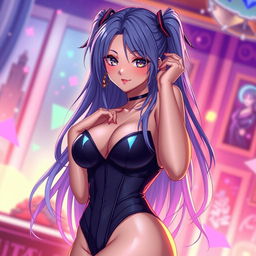 An alluring 22-year-old anime girl with striking features and a captivating demeanor, dressed in a seductive, form-fitting outfit that accentuates her curves