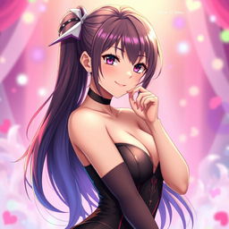 An alluring 22-year-old anime girl with striking features and a captivating demeanor, dressed in a seductive, form-fitting outfit that accentuates her curves