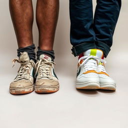 A captivating photograph focusing on the lower halves of two people standing side by side