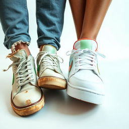 A captivating photograph focusing on the lower halves of two people standing side by side