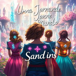 An enchanting scene featuring a group of diverse teenage girls from the Sandryns world, viewed from behind