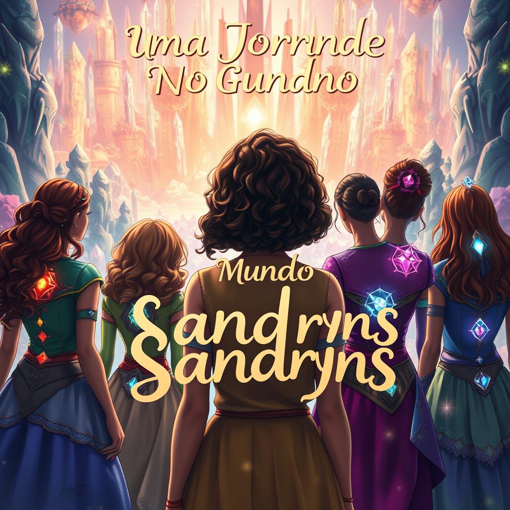 An enchanting scene featuring a group of diverse teenage girls from the Sandryns world, viewed from behind