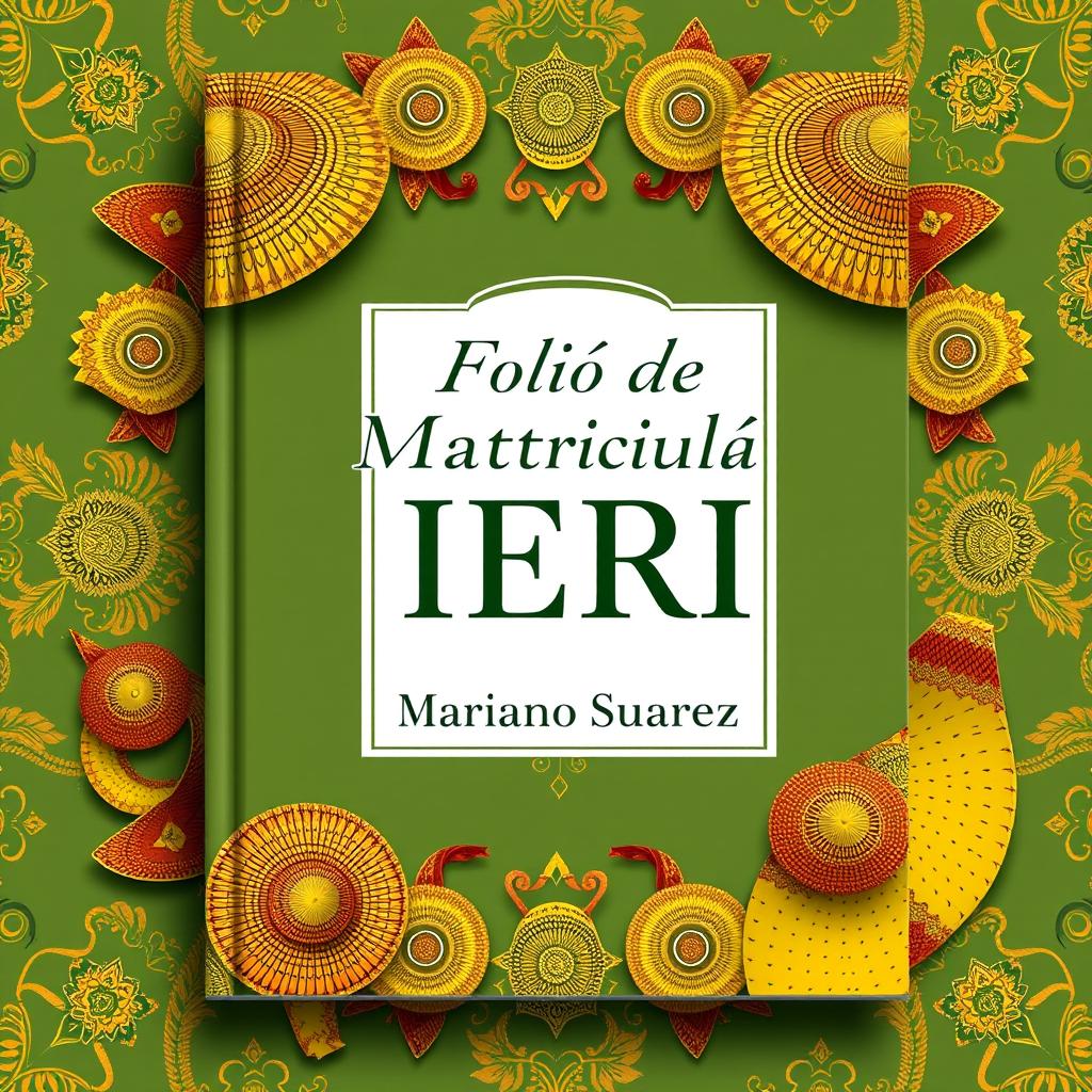 Book cover design featuring the title "Folio de Matrícula IERI Mariano Suarez" in an elegant typography