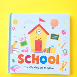 A school-themed children's book cover featuring a single bright color as the background, such as vibrant yellow or sky blue