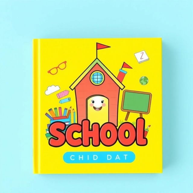 A school-themed children's book cover featuring a single bright color as the background, such as vibrant yellow or sky blue