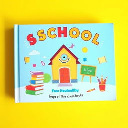 A school-themed children's book cover featuring a single bright color as the background, such as vibrant yellow or sky blue