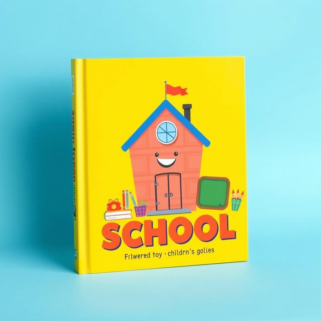 A school-themed children's book cover featuring a single bright color as the background, such as vibrant yellow or sky blue