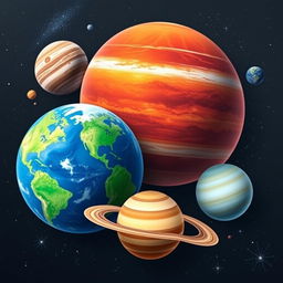 Detailed and complete planetary models for drawing, showcasing various planets in the solar system with unique characteristics