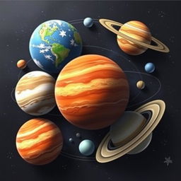 Detailed and complete planetary models for drawing, showcasing various planets in the solar system with unique characteristics