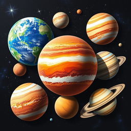 Detailed and complete planetary models for drawing, showcasing various planets in the solar system with unique characteristics