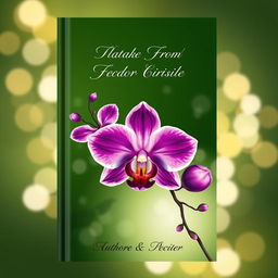 An elegant book cover design featuring a beautifully illustrated orchid at the center, its vivid purple and white petals contrasting with a deep green background