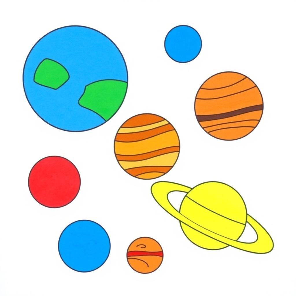 Simple and easy planetary models for drawing, featuring minimalist designs of each planet in the solar system