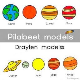 Simple and easy planetary models for drawing, featuring minimalist designs of each planet in the solar system