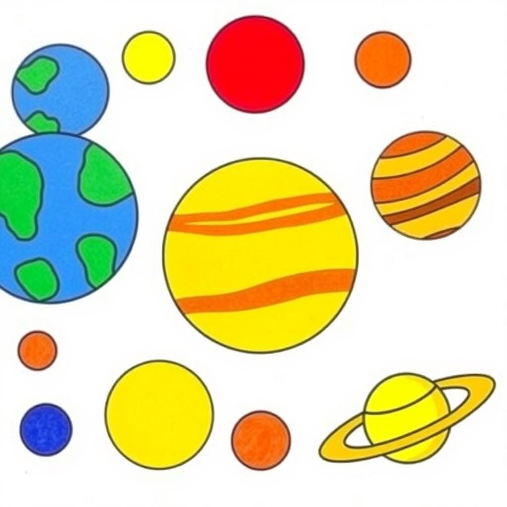 Simple and easy planetary models for drawing, featuring minimalist designs of each planet in the solar system