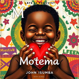 Official cover art for the song "Motema" by artist John Isumba, featuring a joyful young African boy with dark skin, holding a heart in his hands